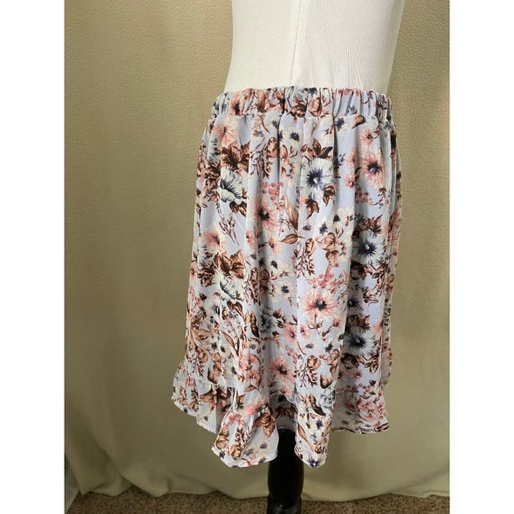 To Be Spoiled Girls Blue Floral Sheer Overlay Ruffle Bottom Skirt - Picture 5 of 11